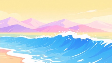 海边山峦插画风景663
