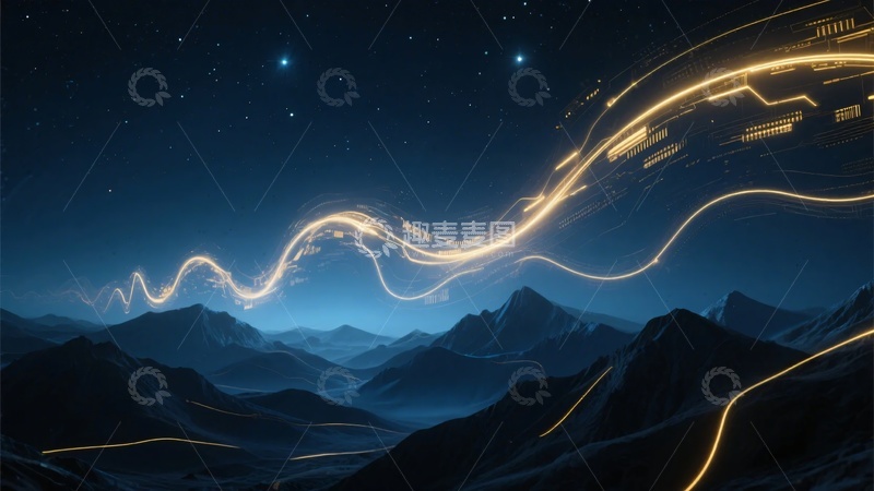 高清大图下载【趣麦麦图】-星空下山脉与流光效果画面503