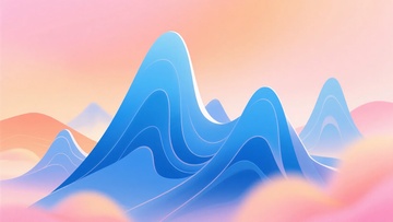 梦幻蓝色山峦插画风景929