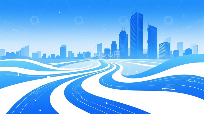 高清大图下载【趣麦麦图】-蓝白城市道路插画背景659