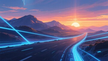 科幻风格公路日落美景317
