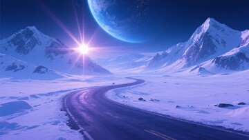 雪地公路与星空远景画面187