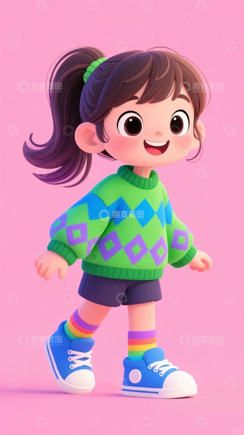 高清大图下载【趣麦麦图】-穿菱格毛衣的卡通小女孩893