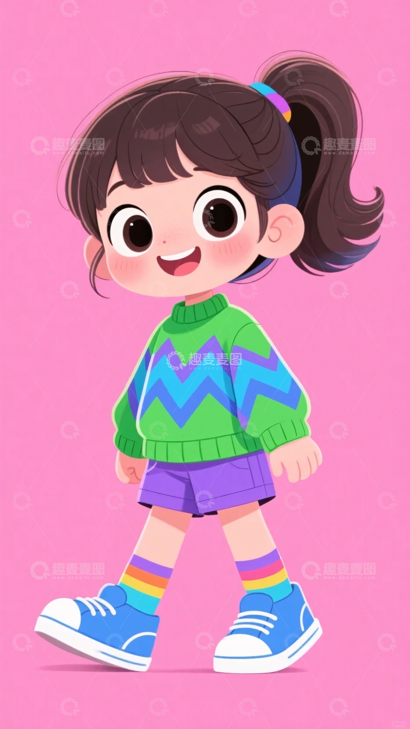高清大图下载【趣麦麦图】-穿彩色服饰的可爱卡通小女孩421