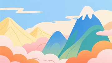 多彩山峦云海插画风景681
