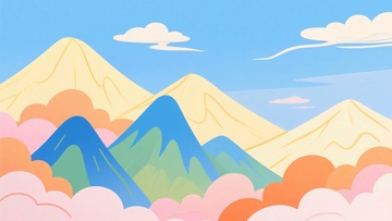 插画风格的多彩山峦风景731