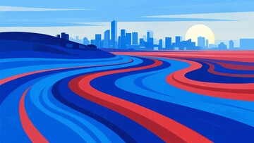 蓝红相间的城市道路插画795