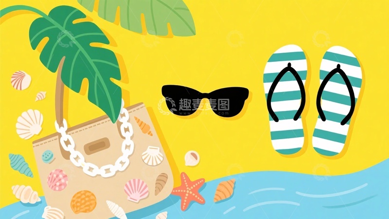 高清大图下载【趣麦麦图】-夏日海滩度假元素插画092