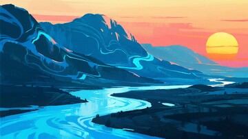 夕阳下的山川河流美景493