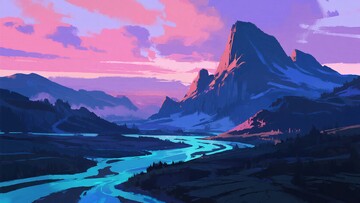 梦幻晚霞下的山川河流美景903