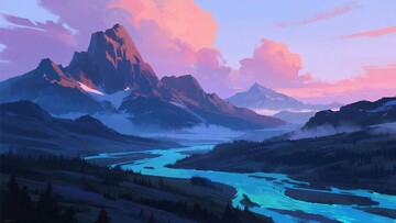 梦幻晚霞下的山川河流美景467