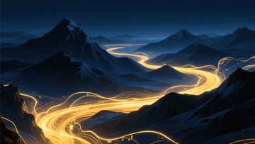山间流光溢彩的蜿蜒公路夜景723