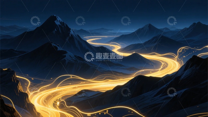 高清大图下载【趣麦麦图】-山间流光溢彩的蜿蜒公路夜景723