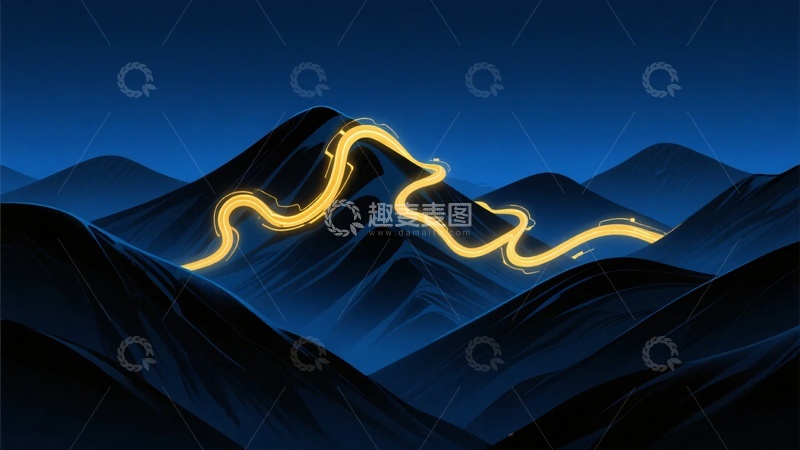 高清大图下载【趣麦麦图】-山间蜿蜒发光线条夜景图831