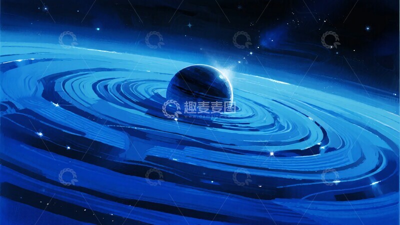高清大图下载【趣麦麦图】蓝色星球与旋涡星空插画781