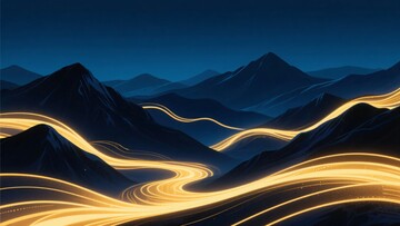 夜晚山脉间的光带蜿蜒景象719