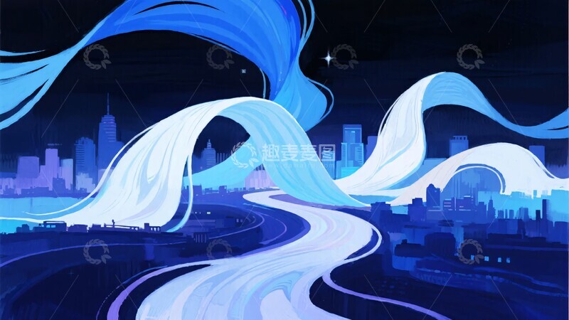 高清大图下载【趣麦麦图】-城市夜景与流动光带插画310