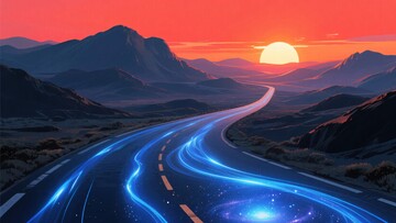 落日下的梦幻公路景象859