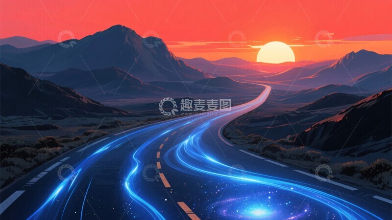 高清大图下载【趣麦麦图】-落日下的梦幻公路景象859