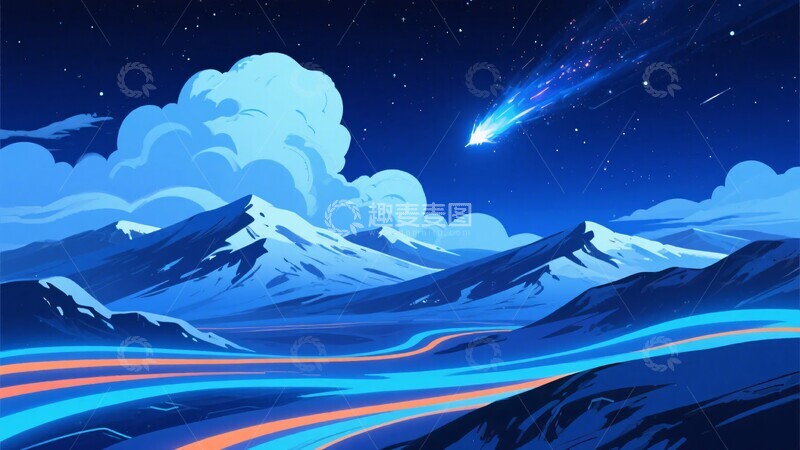 高清大图下载【趣麦麦图】-夜空下的雪山与流星景象902