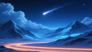 夜空下的雪山与流星美景398