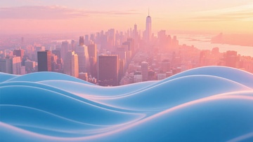 城市与波浪状景观的梦幻画面722