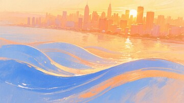 城市海边日出插画678