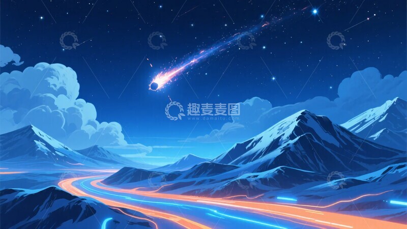 高清大图下载【趣麦麦图】-夜空下的雪山与流星景象428