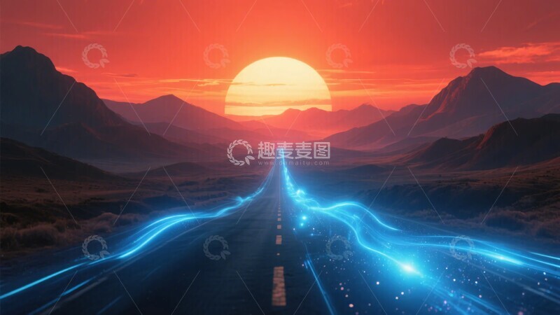 高清大图下载【趣麦麦图】-夕阳下的幻彩公路景象901