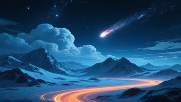 夜空下的山川与流星景象899