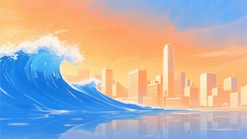 海浪与城市天际线插画138