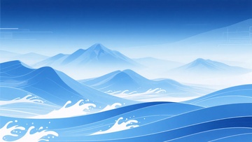 蓝色山川海浪插画背景303