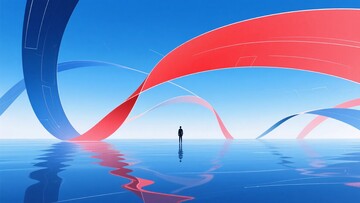 一人立于红蓝飘带之畔风景169