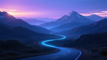 蜿蜒公路与壮丽山峦的黄昏美景080