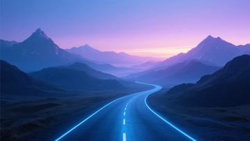 山间夜幕下的发光公路景象564