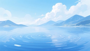 清新唯美的山水湖面插画132