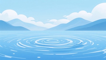 蓝色山水湖面插画824