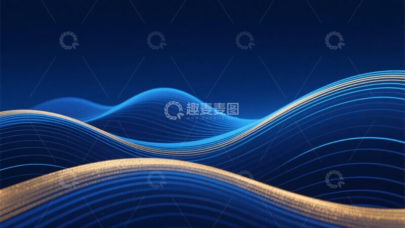 高清大图下载【趣麦麦图】-蓝色与金色线条构成的波浪画面975