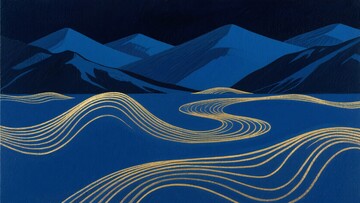 蓝色背景的山川线条插画718