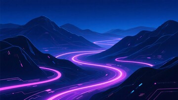 霓虹光带蜿蜒于山峦夜景379