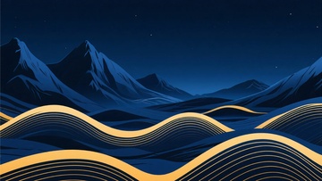 夜晚山景波浪插画681