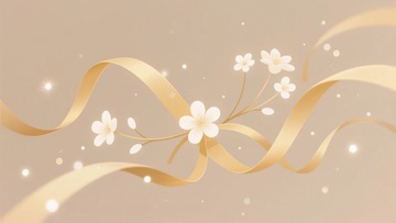 金色飘带与花朵装饰插画862