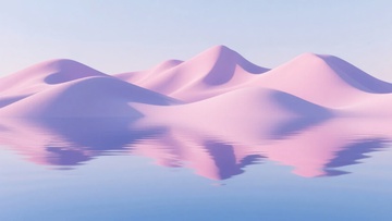 梦幻粉色山丘与水面景观889