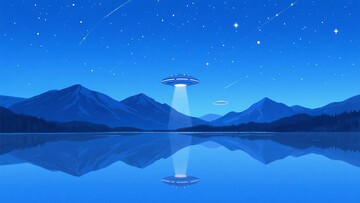 夜空下湖泊旁的景象319