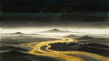 夜空下蜿蜒金色河流景观263