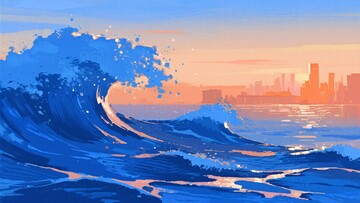 海浪翻涌的城市海滨景象166
