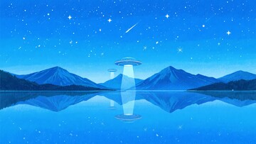 夜空下的山水与飞碟景象923