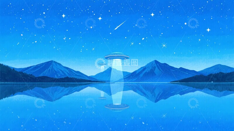 高清大图下载【趣麦麦图】-夜空下的山水与飞碟景象923
