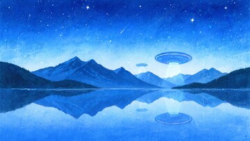 星空下湖泊与飞碟的奇幻景象346