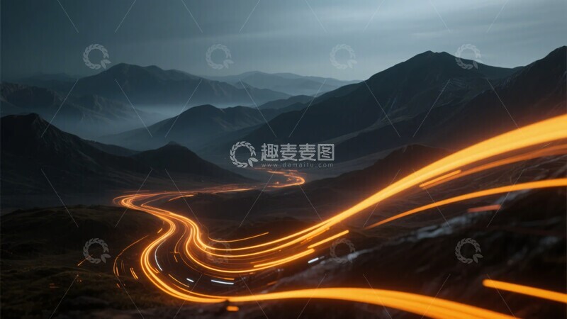 高清大图下载【趣麦麦图】-山间公路的绚丽光轨夜景195
